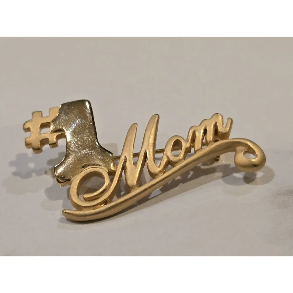 #1 Mom Brooch Pin Gold Tone Mother Mother's Day Family Gift #1244